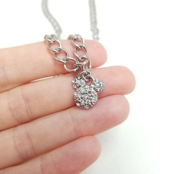 Vintage Disney Mickey Rhinestone Pendant Charm Necklace, Silver Tone Chain - Picture 1 of 5